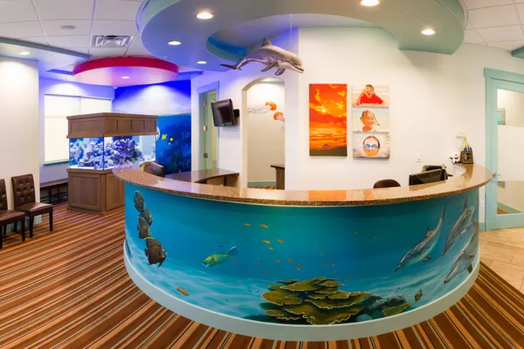 Front reception area at South Valley Pediatric Dentistry Springville office